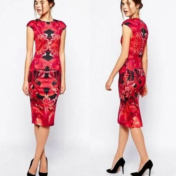 Ted Baker London Dresses & Skirts - Ted Baker Womens Naias Jungle Orchid Midi Stretch Dress Size US 8 (3) Red SP GDD